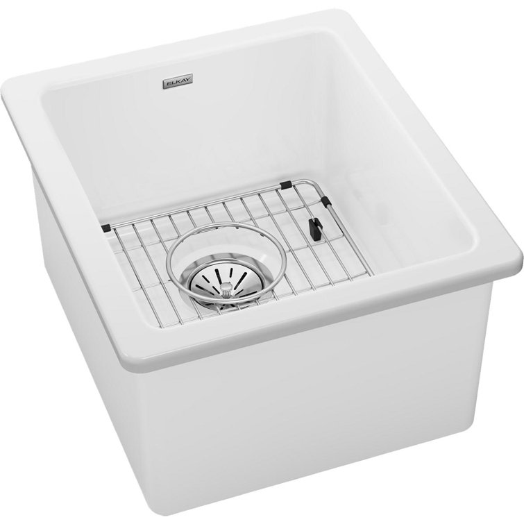Elkay Fireclay 16" L x 19" W Undermount Bar Sink with Basket Strainer